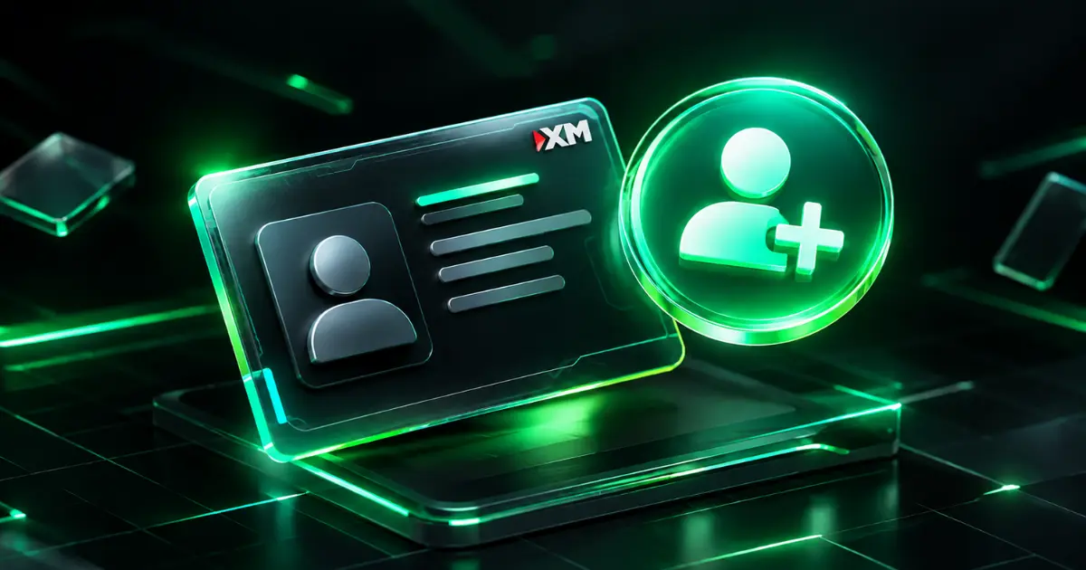 XM account registration with a profile card and add-user icon